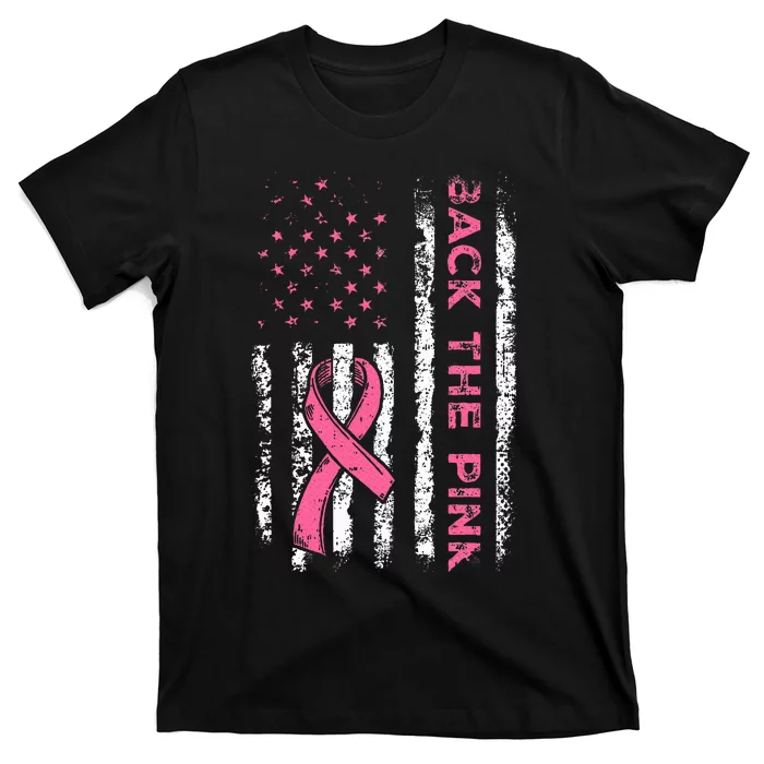 American Flag Back the Pink Breast Cancer Awareness Ribbon T-Shirt