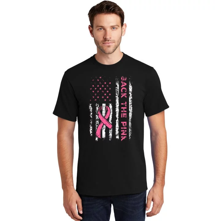 American Flag Back the Pink Breast Cancer Awareness Ribbon Tall T-Shirt