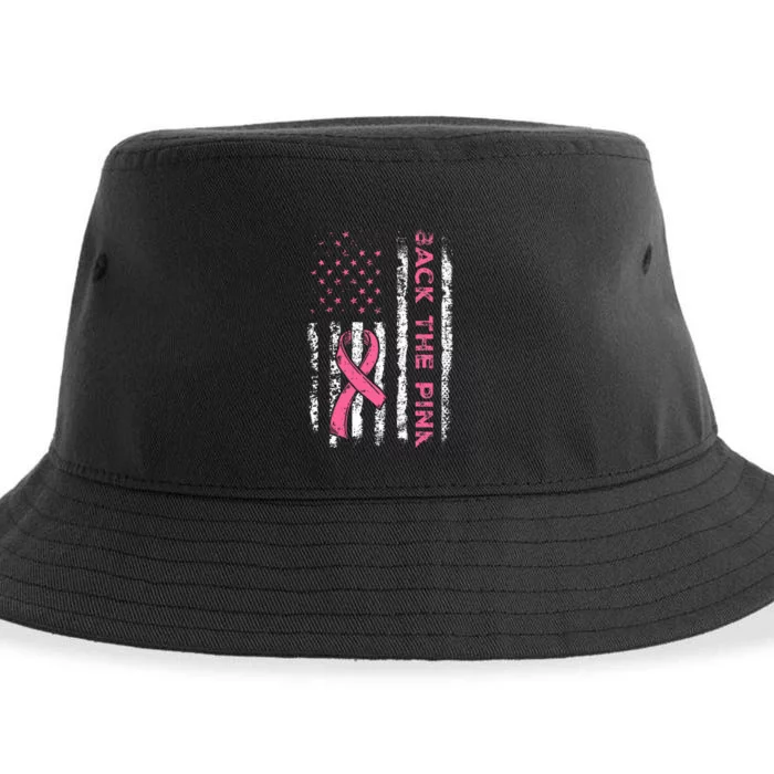 American Flag Back the Pink Breast Cancer Awareness Ribbon Sustainable Bucket Hat