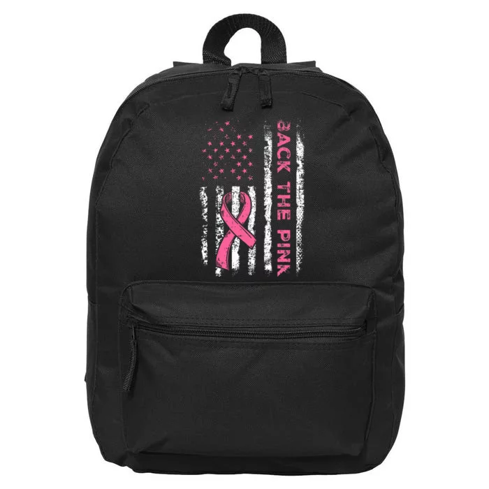 American Flag Back the Pink Breast Cancer Awareness Ribbon 16 in Basic Backpack