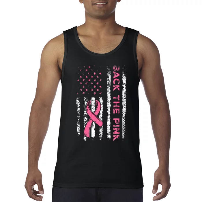 American Flag Back the Pink Breast Cancer Awareness Ribbon Tank Top