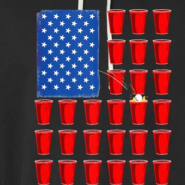 American Flag Beer Pong 4th Of July Drinking Garment-Dyed Fleece Hoodie