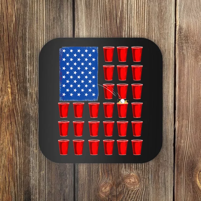 American Flag Beer Pong 4th Of July Drinking Coaster