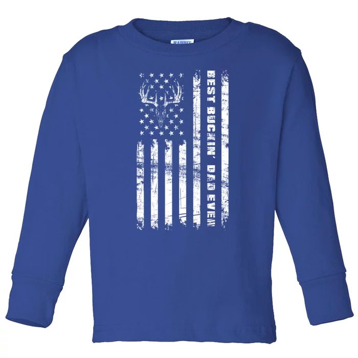 American Flag Best Buckin Dad Ever Gift Deer Hunter Gift Toddler Long Sleeve Shirt