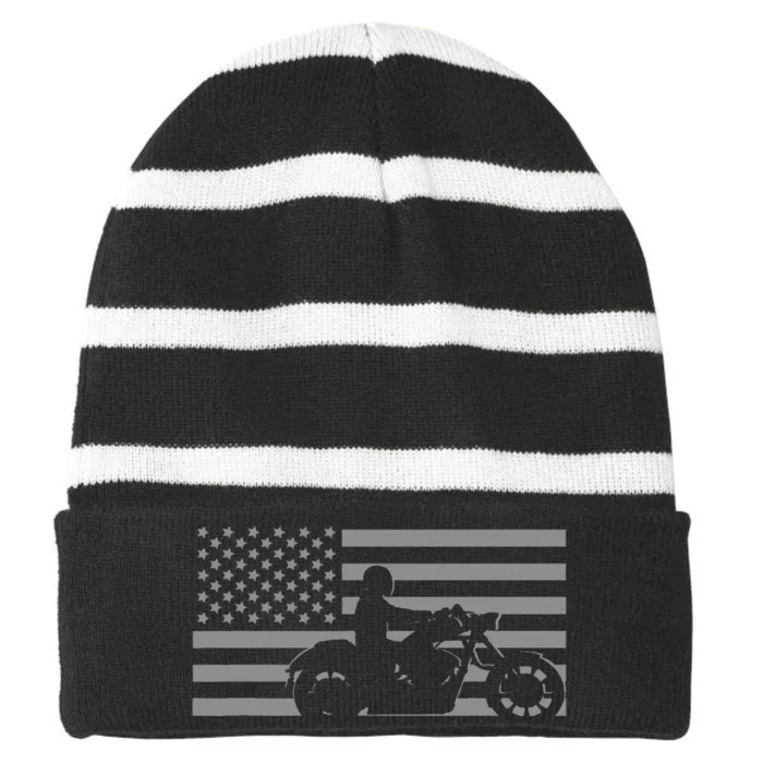 American Flag Biker Motorcycle Striped Beanie with Solid Band