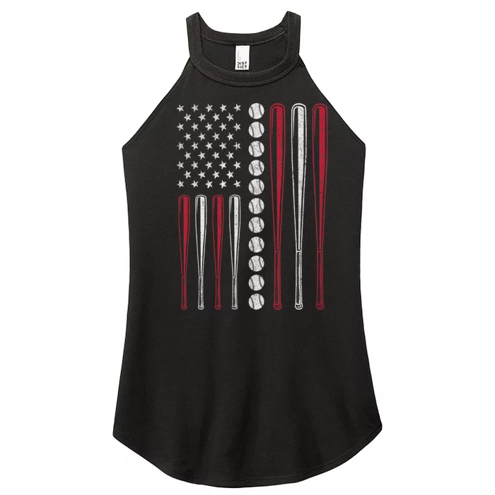 American Flag Baseball Team Funny Baseball Player Women’s Perfect Tri Rocker Tank