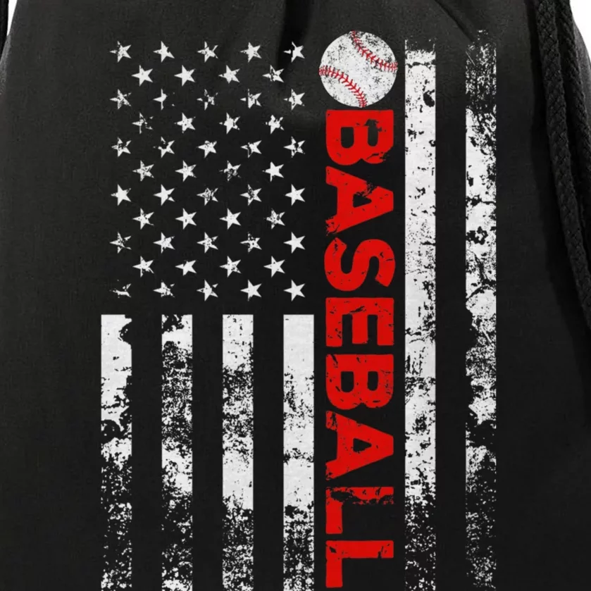 American Flag Baseball Team Funny Baseball Player Drawstring Bag