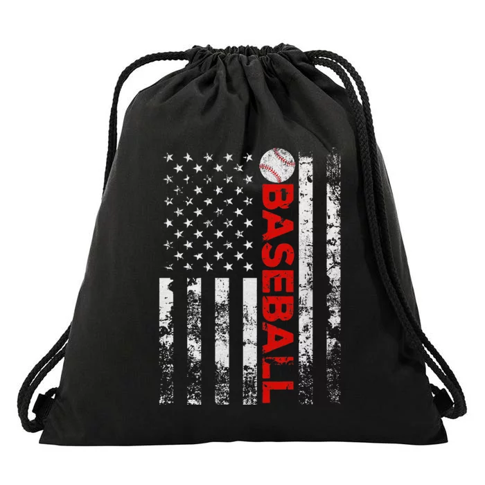 American Flag Baseball Team Funny Baseball Player Drawstring Bag