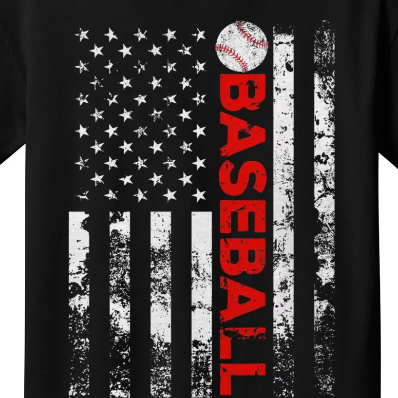 American Flag Baseball Team Funny Baseball Player Kids T-Shirt