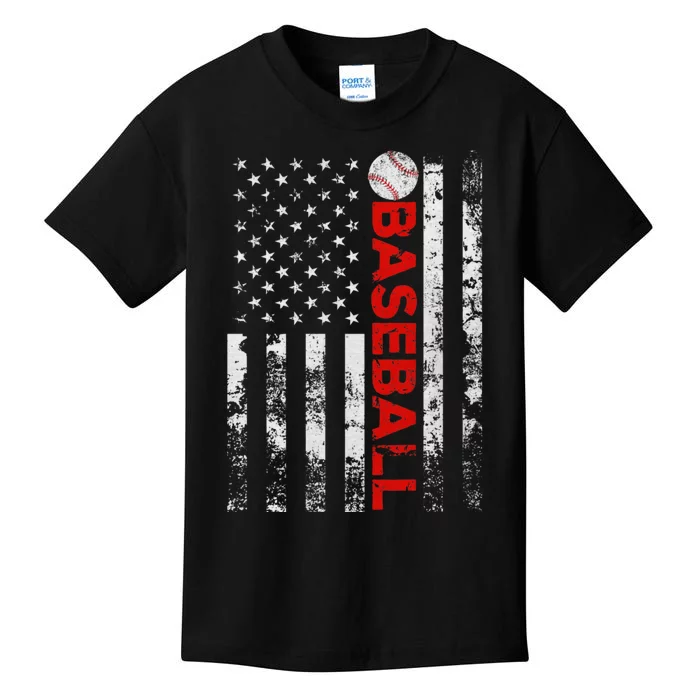 American Flag Baseball Team Funny Baseball Player Kids T-Shirt