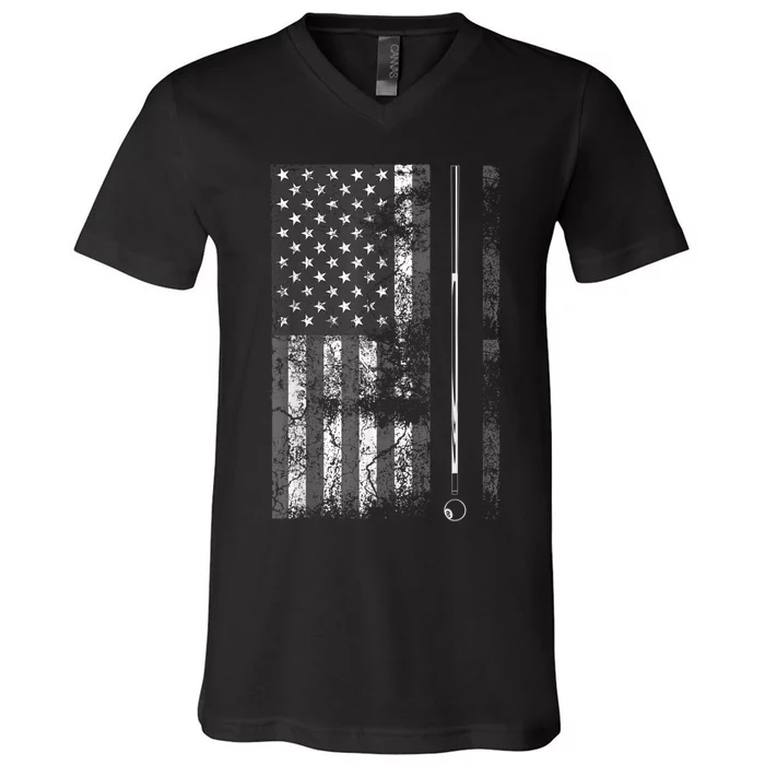 American Flag Billiard Stick Cute Table Game Funny USA V-Neck T-Shirt