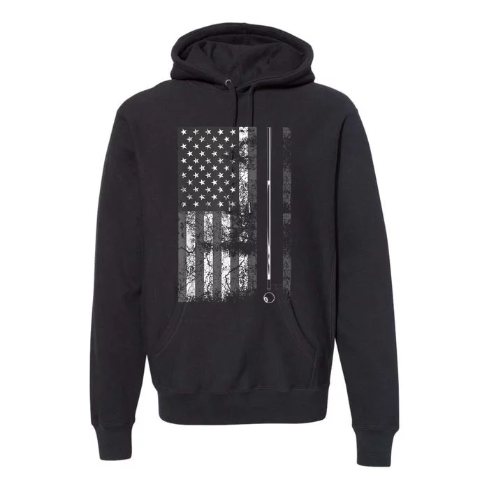 American Flag Billiard Stick Cute Table Game Funny USA Premium Hoodie