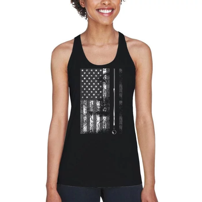 American Flag Billiard Stick Cute Table Game Funny USA Women's Racerback Tank