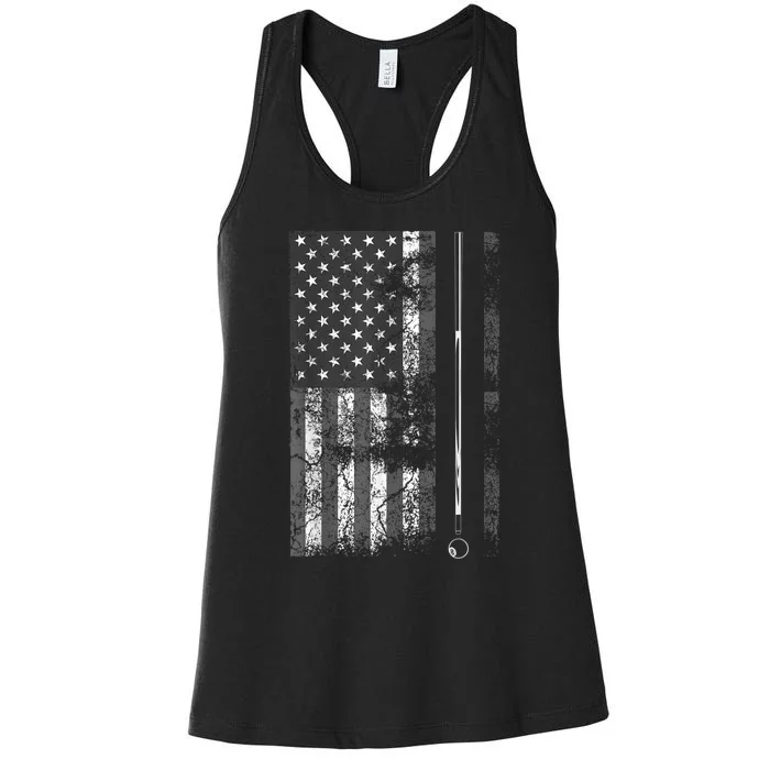 American Flag Billiard Stick Cute Table Game Funny USA Women's Racerback Tank