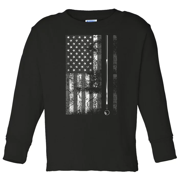 American Flag Billiard Stick Cute Table Game Funny USA Toddler Long Sleeve Shirt