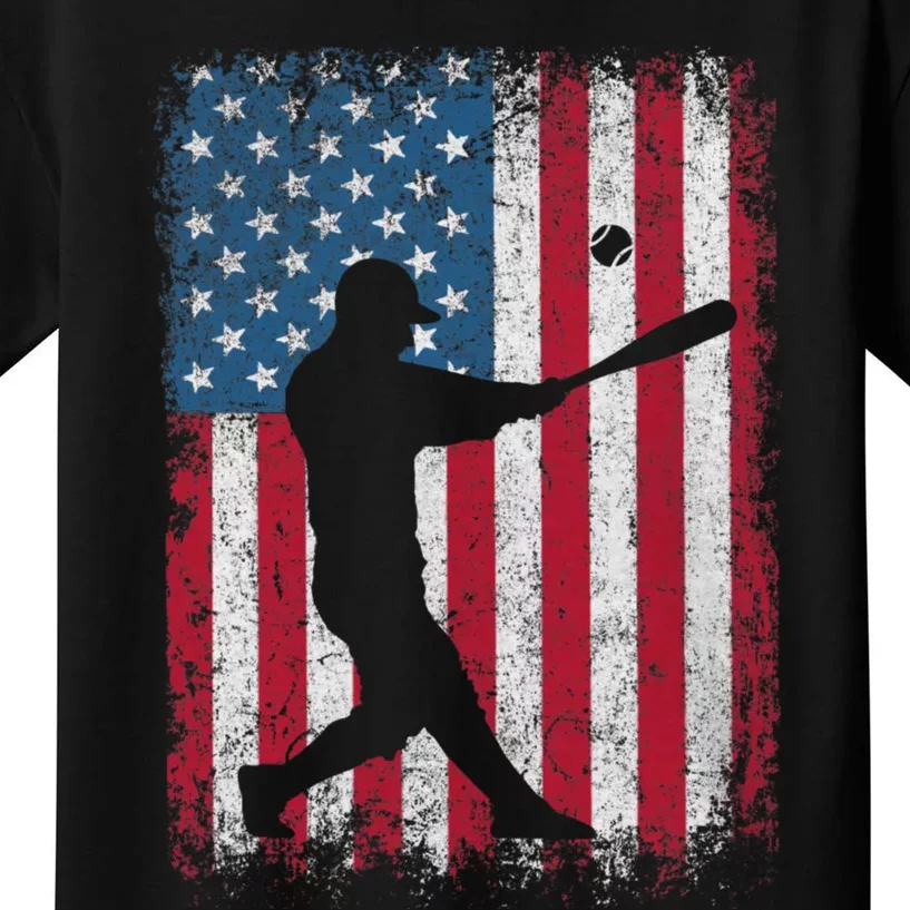 American Flag Baseball Team Funny Baseball Player Kids T-Shirt