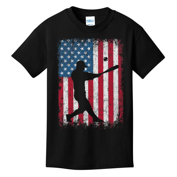 American Flag Baseball Team Funny Baseball Player Kids T-Shirt