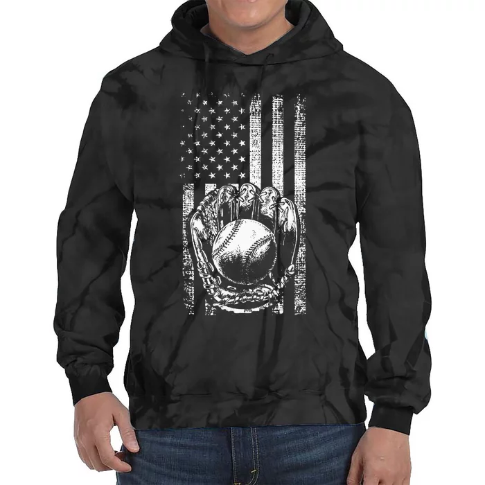 American Flag Baseball Catcher Men Baseball Tie Dye Hoodie