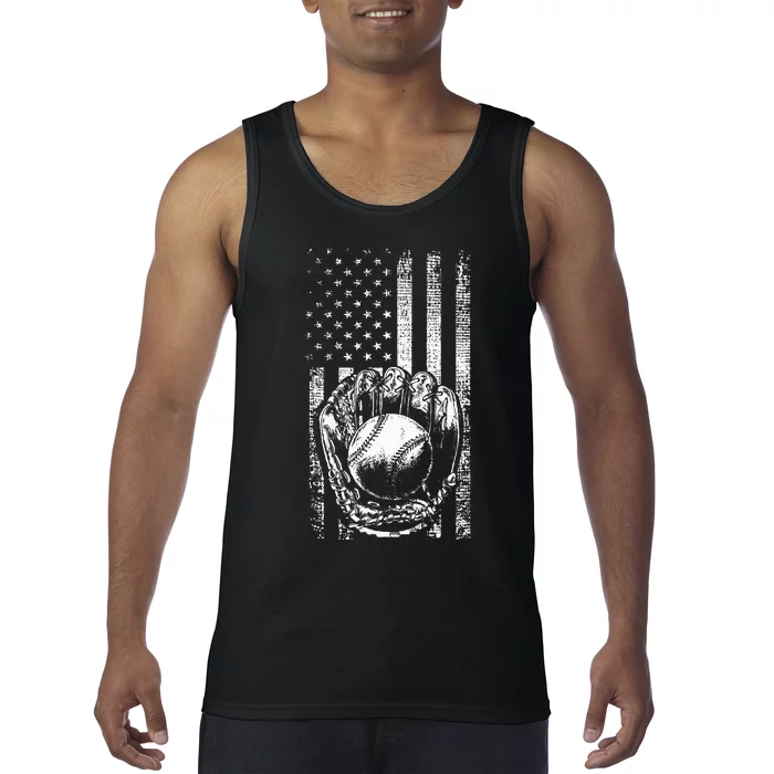 American Flag Baseball Catcher Men Baseball Tank Top