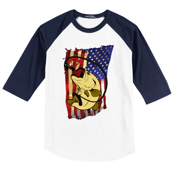 American Flag Bass Fishing Fisher Xmas Christmas Gift Meaningful Gift Baseball Sleeve Shirt