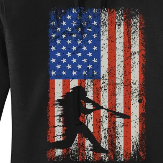 American Flag Baseball Team Gift Women's Pullover Hoodie