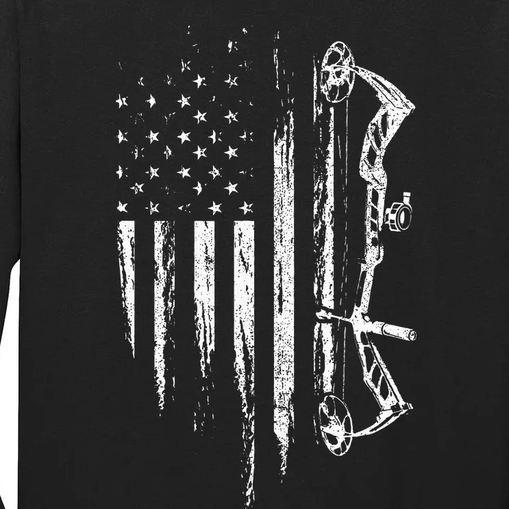 American Flag Bowhunting Bow Archery Gift For Deer Hunter Tall Long Sleeve T-Shirt