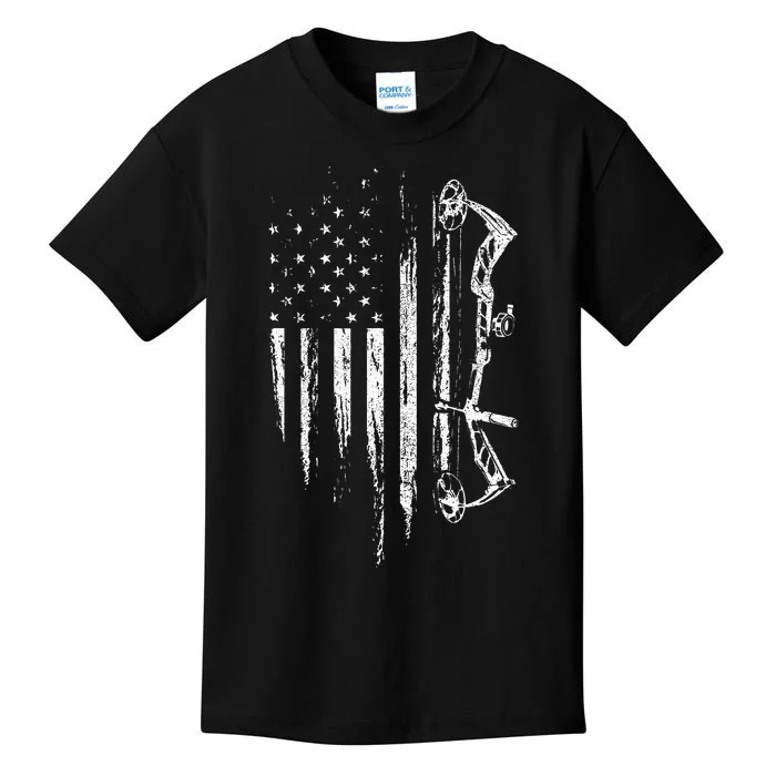 American Flag Bowhunting Bow Archery Gift For Deer Hunter Kids T-Shirt