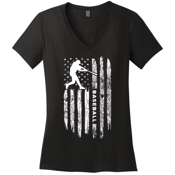 American Flag Baseball Apparel Vintage Baseball Women's V-Neck T-Shirt