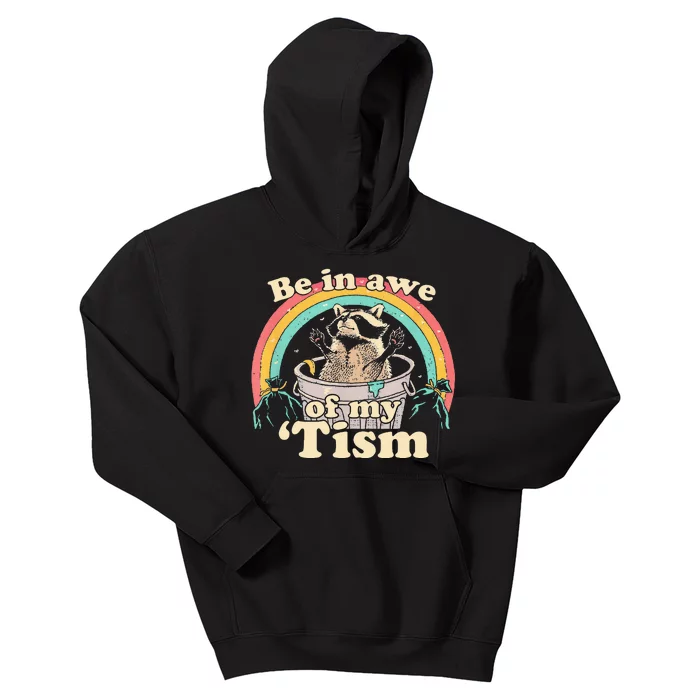 Autism Funny Be In Awe Of My Tism Meme Autistic Raccoon Kids Hoodie