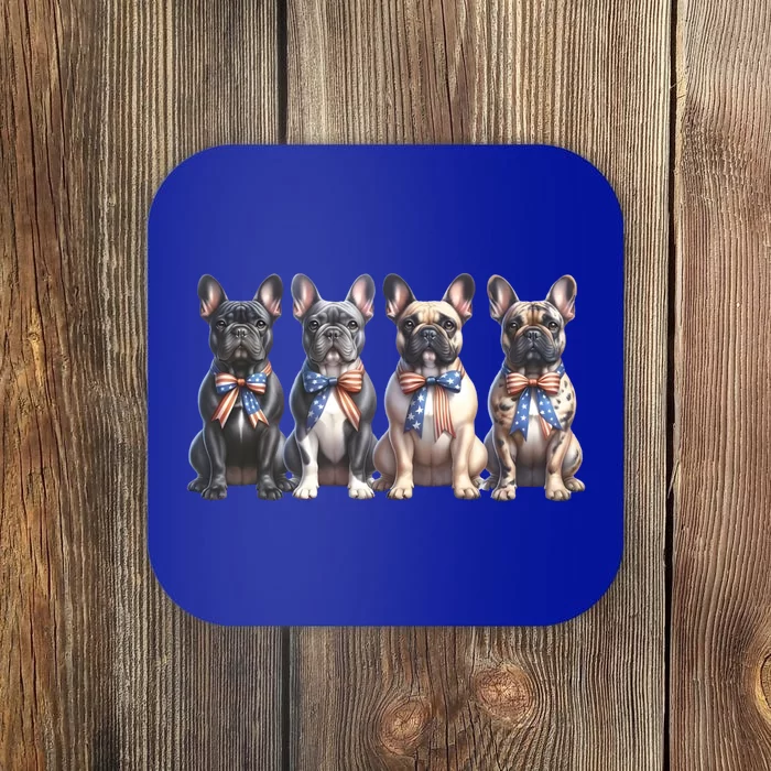 American Flag Bow French Bulldogs 4th Of July Dog Mom Meaningful Gift Coaster