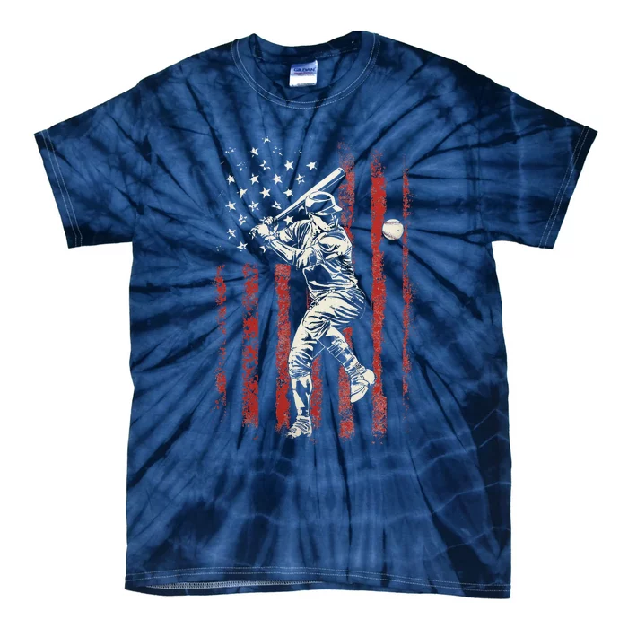 American Flag Baseball Team Gift Tie-Dye T-Shirt