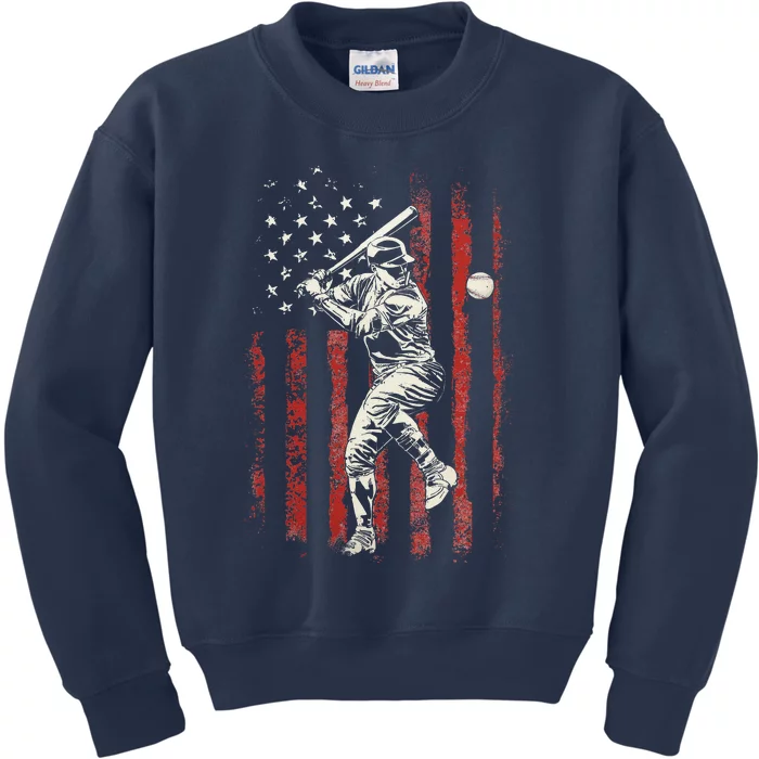 American Flag Baseball Team Gift Kids Sweatshirt