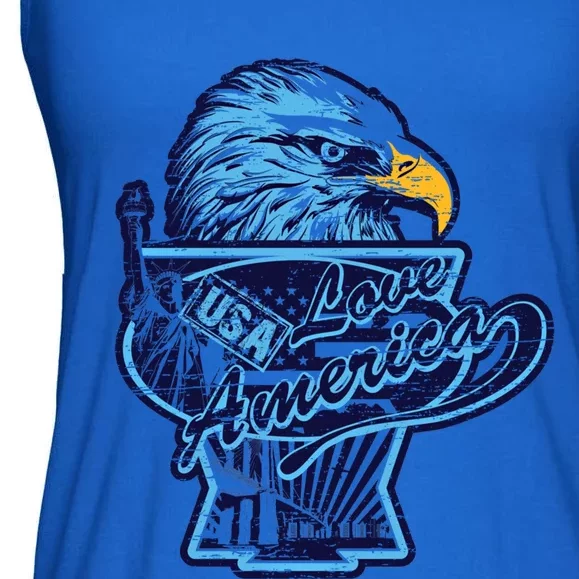 American Flag Bald Patriotic Eagle Distressed Design Gift Ladies Essential Flowy Tank