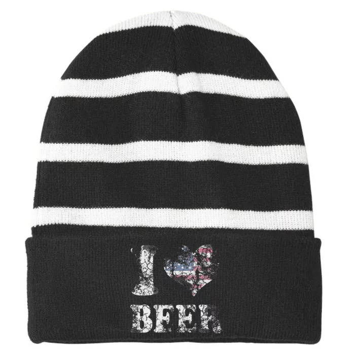 American Flag Beer 4th Of July Usa Striped Beanie with Solid Band