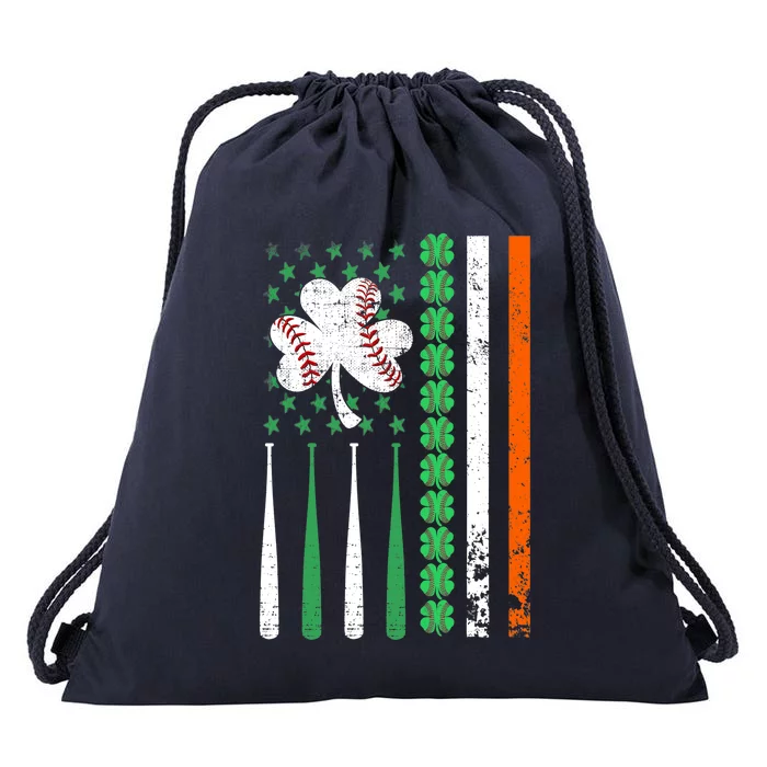 American Flag Baseball St Patricks Day Shamrock Lucky Clover Drawstring Bag