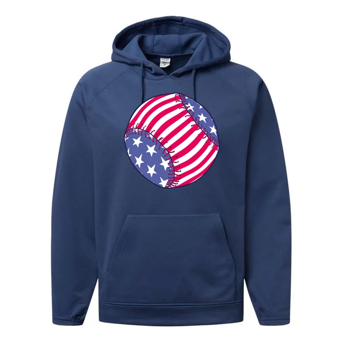 American Flag Baseball Lover Performance Fleece Hoodie