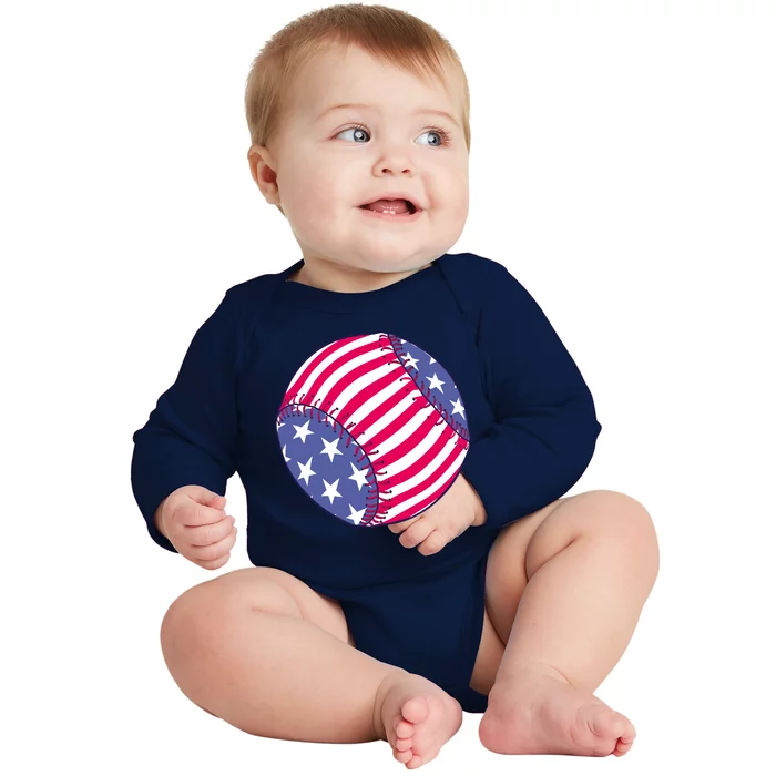 American Flag Baseball Lover Baby Long Sleeve Bodysuit