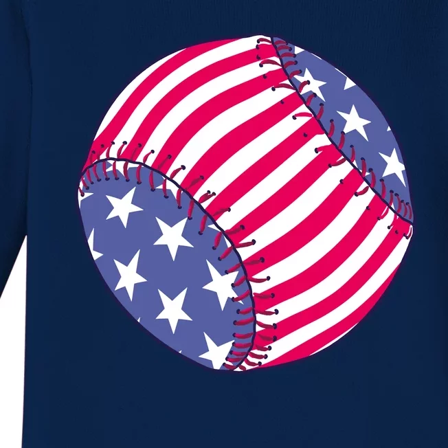 American Flag Baseball Lover Baby Long Sleeve Bodysuit