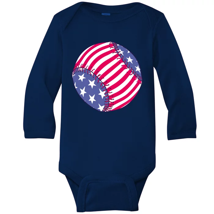 American Flag Baseball Lover Baby Long Sleeve Bodysuit