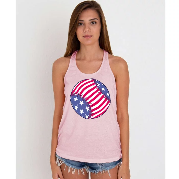 American Flag Baseball Lover Women's Knotted Racerback Tank