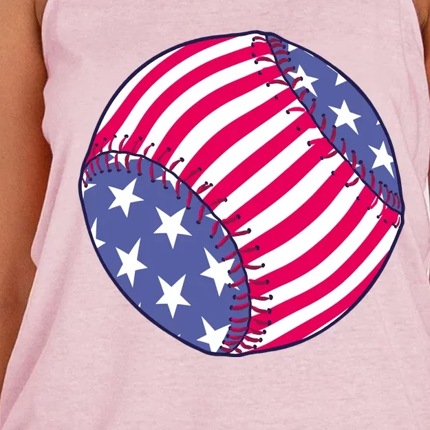 American Flag Baseball Lover Women's Knotted Racerback Tank