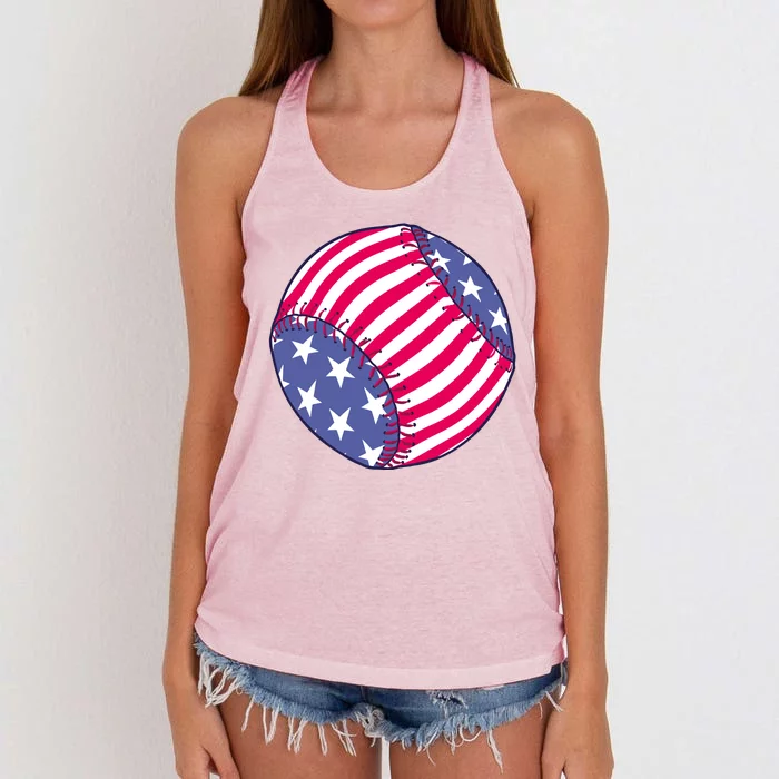 American Flag Baseball Lover Women's Knotted Racerback Tank