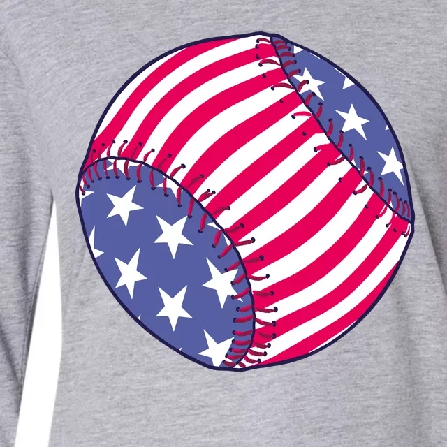 American Flag Baseball Lover Womens Cotton Relaxed Long Sleeve T-Shirt