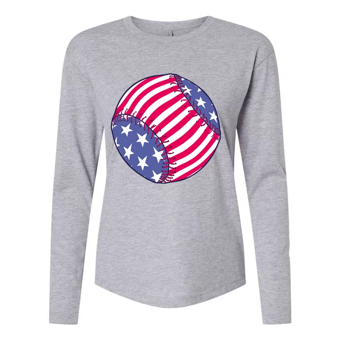 American Flag Baseball Lover Womens Cotton Relaxed Long Sleeve T-Shirt