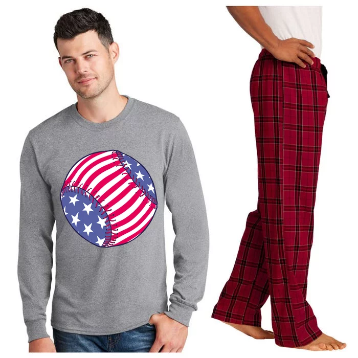 American Flag Baseball Lover Long Sleeve Pajama Set