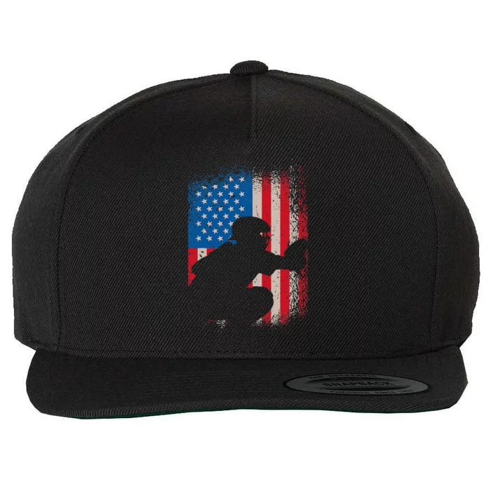 American Flag Baseball Catcher Design USA Flag Baseball Wool Snapback Cap