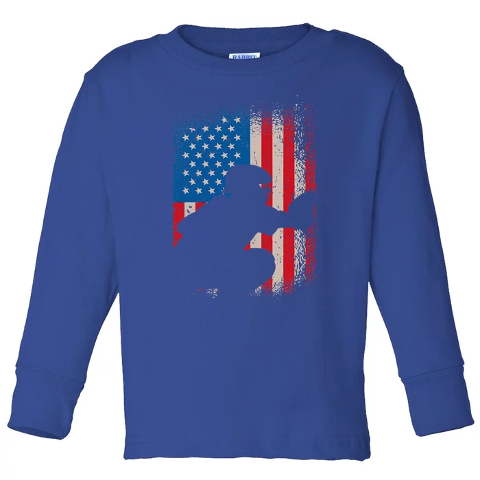 American Flag Baseball Catcher Design USA Flag Baseball Toddler Long Sleeve Shirt