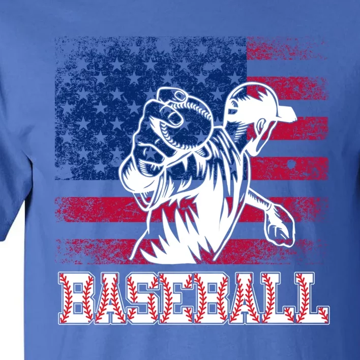 American Flag Baseball Player Batter Funny Game Day Gift Tall T-Shirt