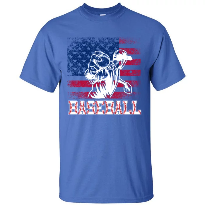 American Flag Baseball Player Batter Funny Game Day Gift Tall T-Shirt