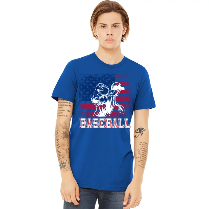 American Flag Baseball Player Batter Funny Game Day Gift Premium T-Shirt